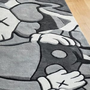 KAWS-inspirerad handtuftad ullmatta: Abstrakt gråsvart krämfärgad matta bild 6