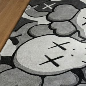 KAWS-inspirerad handtuftad ullmatta: Abstrakt gråsvart krämfärgad matta bild 5