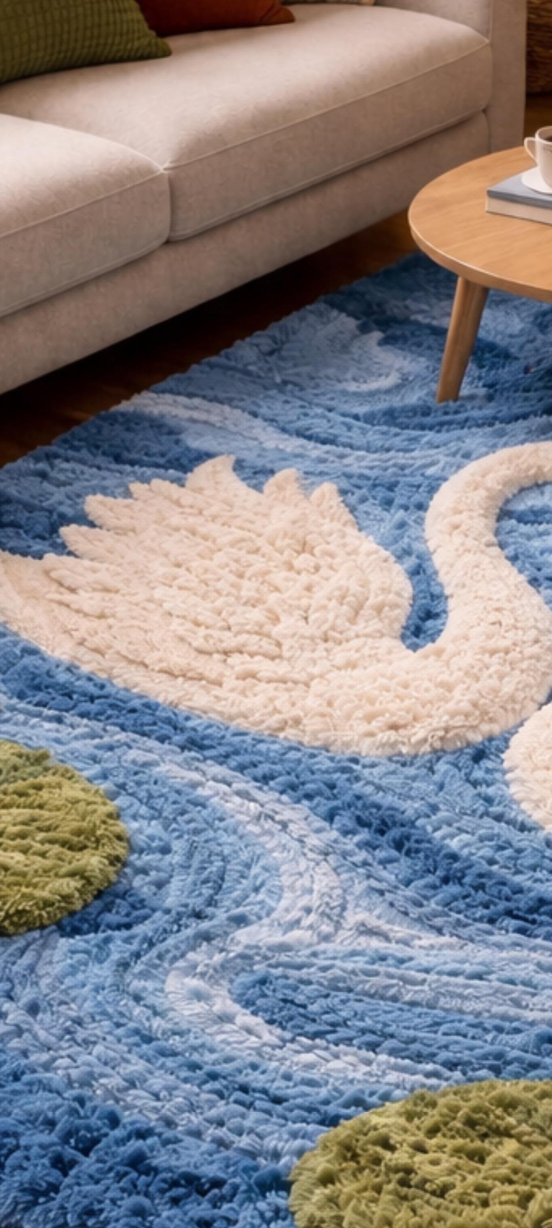 Hand Tufted Wool Swan Lake Rug, Plush Blue Nature Inspired Carpet - Etsy