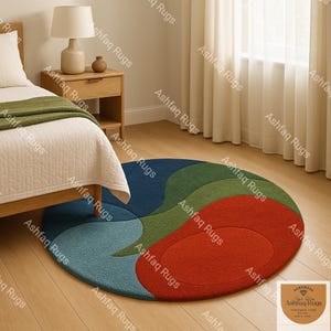 Hand tuffed morden round rug with abstract pattern premium wool circle rug for living unique housewarming gift