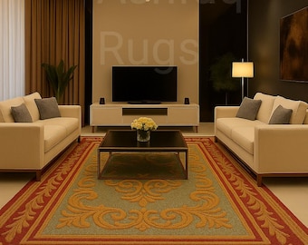 Handmade Wool Tufted Carpet  Red Gold Blue rug 8x10 rug