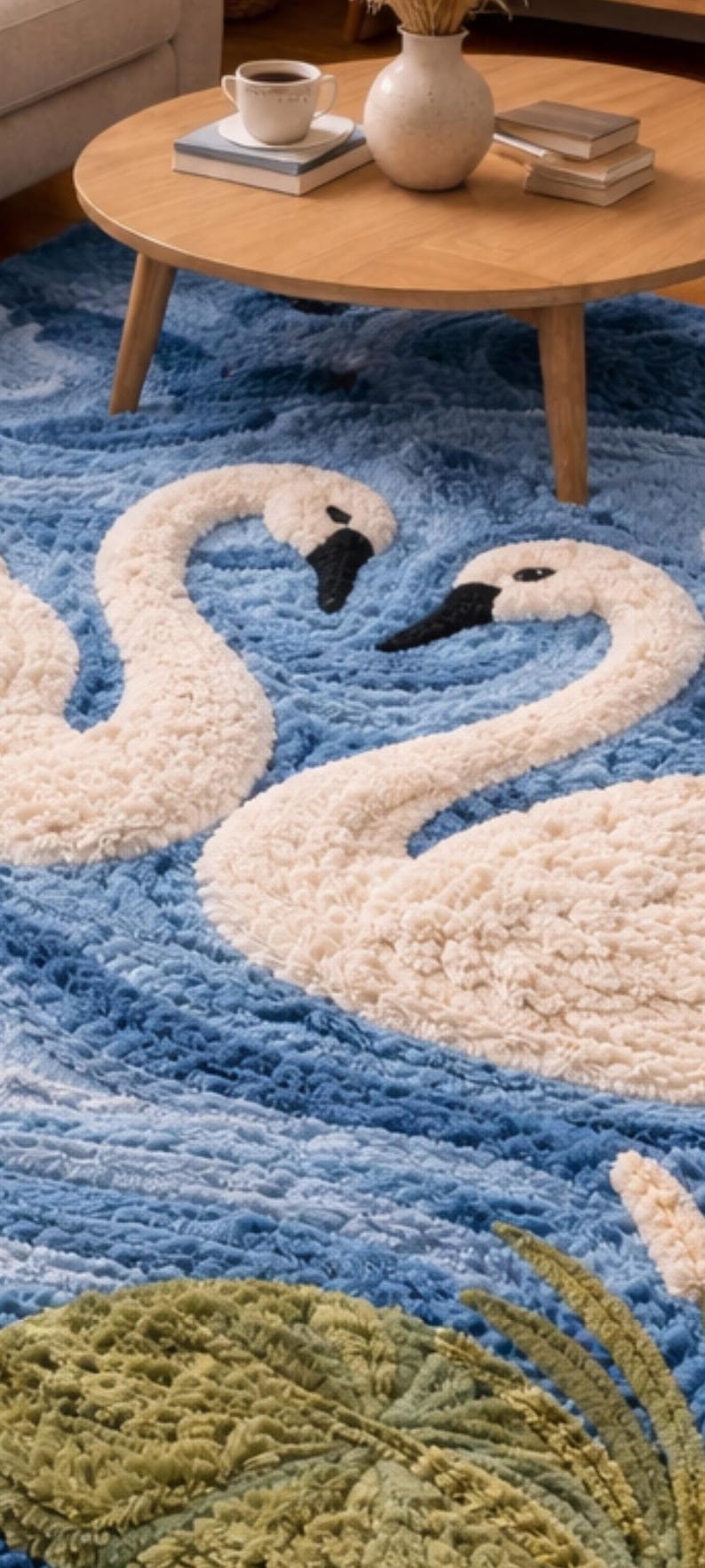 Hand Tufted Wool Swan Lake Rug, Plush Blue Nature Inspired Carpet - Etsy