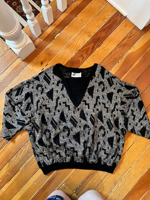 Funky Black and Gold 80s Sweater