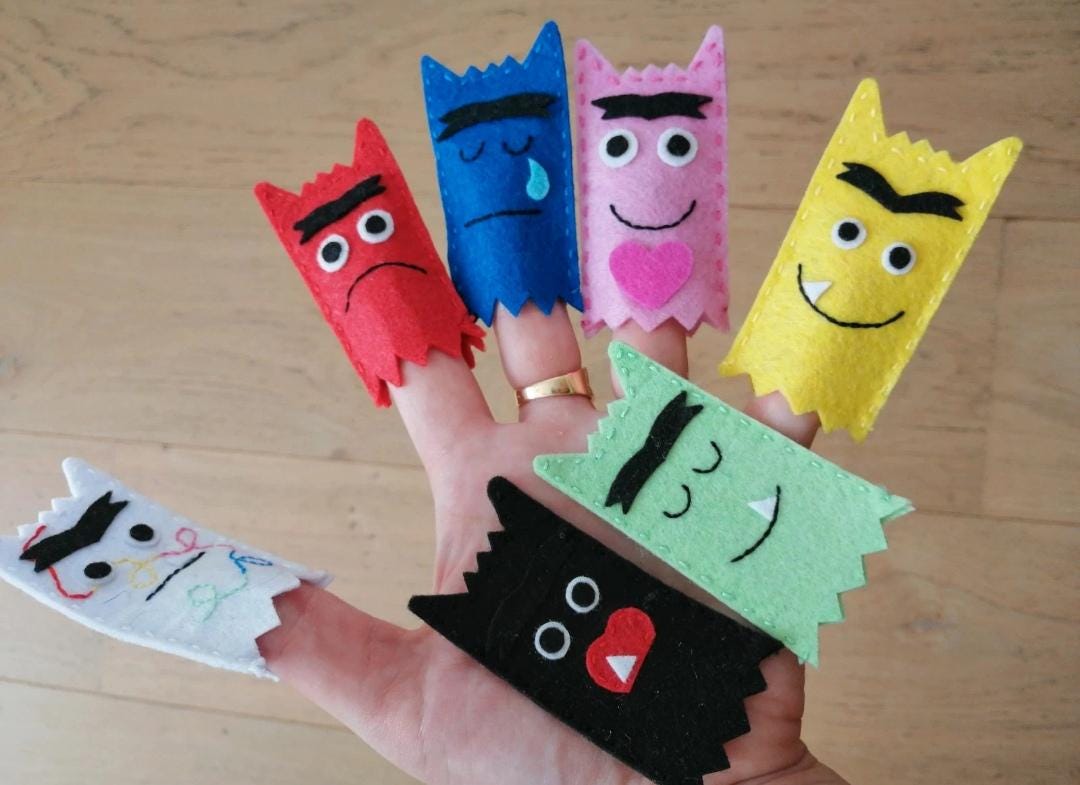 7 Marionnettes à Doigts La Couleur Des Émotions - Peluches éducatives Pour Enfants 3-7 Ans