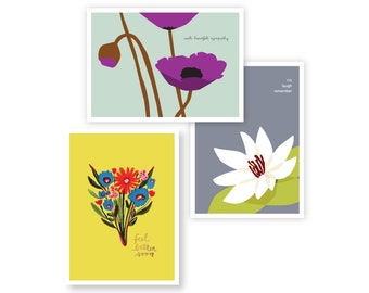 Sympathy and Get Well Cards by Misha Zadeh,  Condolence Cards, Water Lily and Anemones, floral bereavement cards