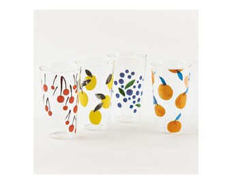 Set of 4 Glass Tumblers by Misha Zadeh Poppies or Fantastical Fruit