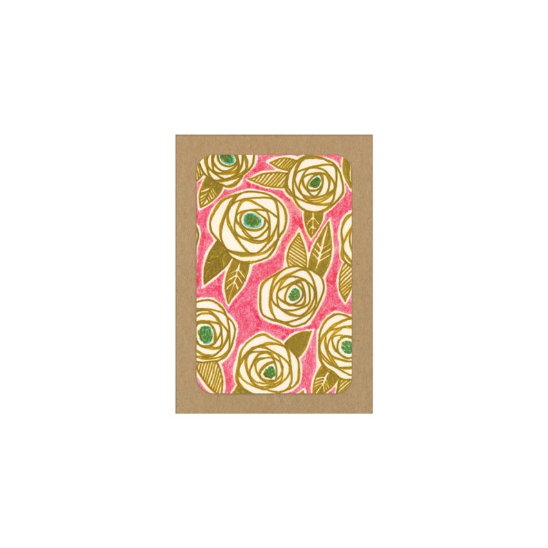 NEW Gold Roses on Pink Note Cards by Seattle Designer Misha Zadeh image 1