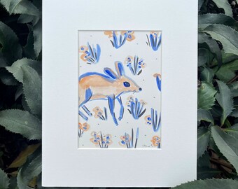 CLEARANCE --Deer Mouse original hand-painted artwork with metallic ink detailing, matted for 8" x 10" frame
