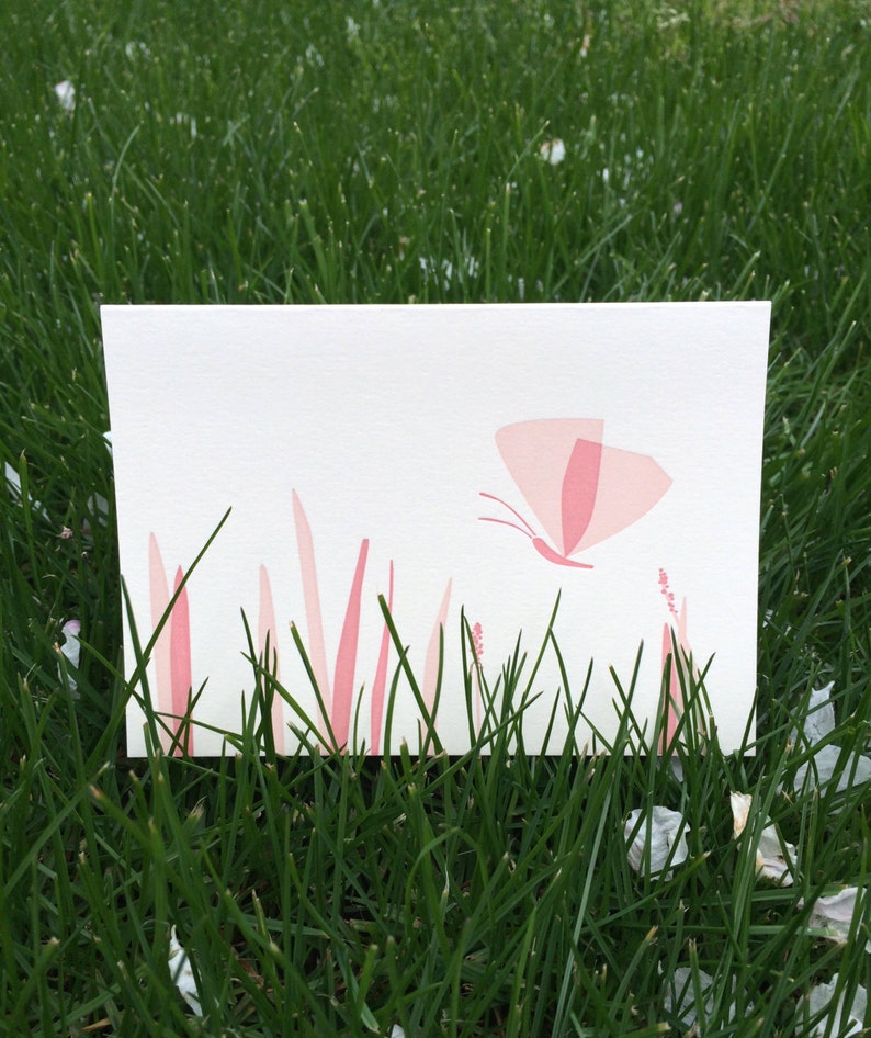 Butterfly And Grass Letterpress Note Card Set image 2
