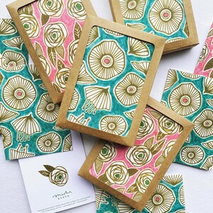 NEW Gold Roses on Pink Note Cards by Seattle Designer Misha Zadeh image 5