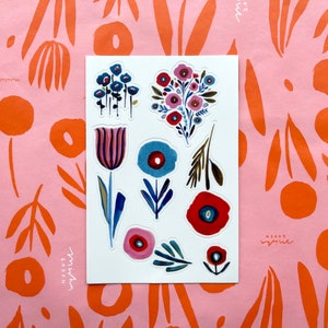 Poppies and Posies Vinyl Sticker Sheet, with floral watercolor illustrations by Seattle Artist Misha Zadeh image 2