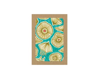 NEW! Gold Poppies on Aqua Note Cards by Seattle Designer Misha Zadeh