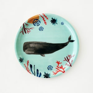 Whale Enameled Metal Tray with coral seaweed from La Marina collection image 1