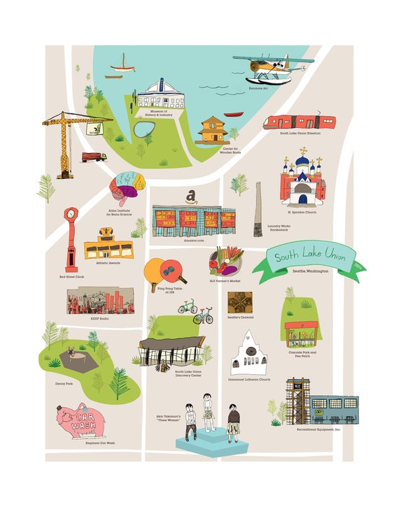 South Lake Union Map Clearance Illustrated Map Of South Lake Union Seattle | Etsy