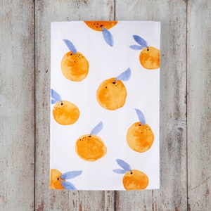 Fantastical Fruit Tea Towel, Oranges or Cherries, Screen printed, based on watercolor artwork by Misha Zadeh Oranges