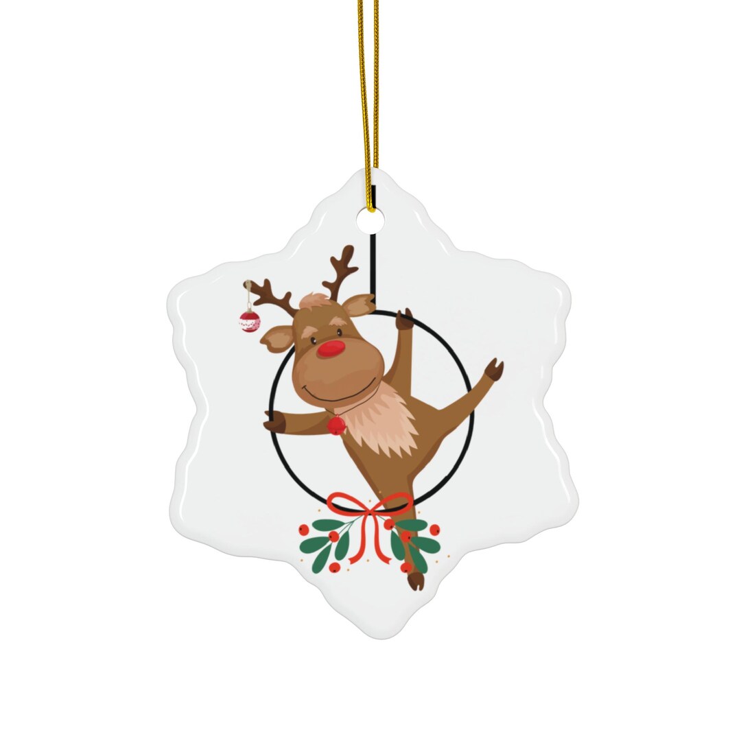 Christmas Rudolph Reindeer Lyra Aerial Hoop Ceramic Snowflake Ornament ...