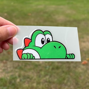 Look right Yoshi Peeker Sticker ,Reflective Waterproof Vinyl Decal Cute Mario Gaming sticker for car, window, bumper, laptop, door