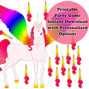 Pink and Rainbow Alicorn Winged Unicorn Pegasus Party Game & Coloring Page Activity Favor for Little Girls