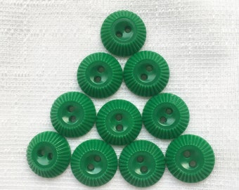 Set of Ten Christmas Green Vintage Buttons, Two Hole 5/8" or 16mm