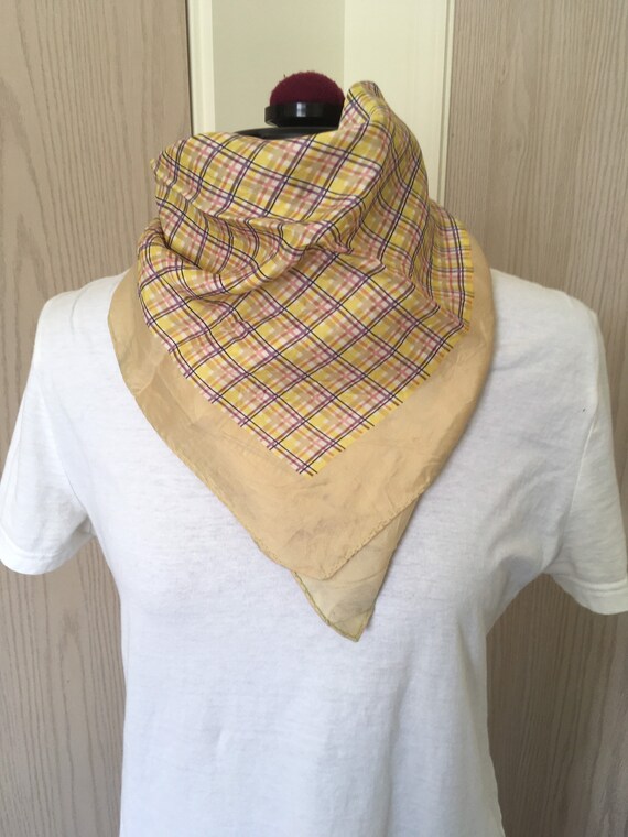 Lovely rare 1970s golden plaid handkerchief vinta… - image 2