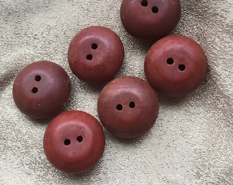 Set of Six Reddish Vintage Wooden Buttons