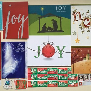 Paix et joie Éphémères de Noël, Cartes de vœux Dove, Autocollants, Collage, Découpage, Journal indésirable, Album, Fabrication de papier, Nouveau & vintage