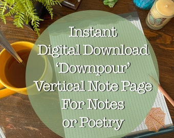 Instant Digital Download - Downpour - Vertical Note Page - For Notes or Poetry