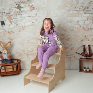 Toddler Step Stool,Kids Step Stool, Bathroom Stool,Wooden Kitchen Two Stepladder,Toddler Gift,Montessori Furniture,Toilet Steps for Toddlers