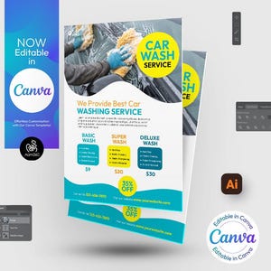 Car Wash Services Flyer Template: Editable Canva, PSD, AI (Digital File)