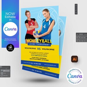 Beachvolleyball-Turnier Flyer Vorlage: Bearbeitbare Canva, PSD, AI, Doc (Digitale Datei)