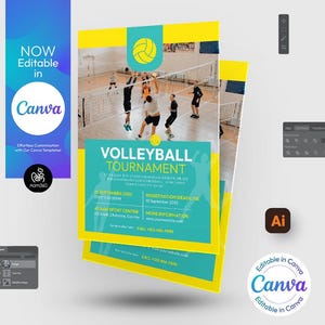 Canva Bearbeitbare Flyer Vorlage für ein Beachvolleyball (Digitale Datei)
