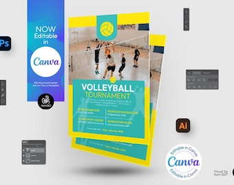 Canva Editable Volleyball Tournament Flyer Template (Digital File)