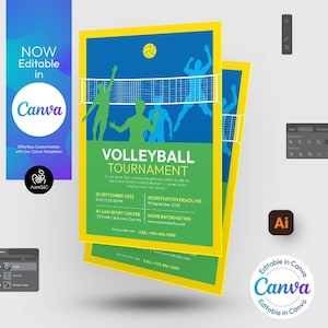 Canva Bearbeitbare Flyer Vorlage für ein Beachvolleyball (Digitale Datei)