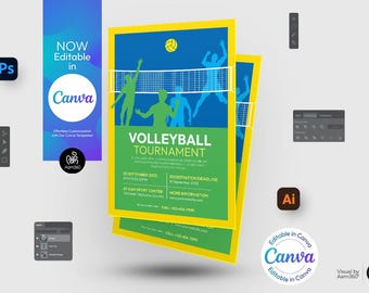Canva Editable Volleyball Tournament Flyer Template (Digital File)