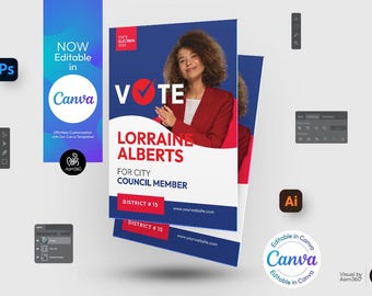 Sjabloon folder verkiezingskandidaat: politieke campagne (Canva, PSD, AI, DOC)