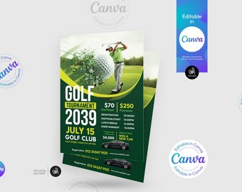 Szablon ulotki turnieju golfowego do edycji w serwisie Canva (plik cyfrowy)