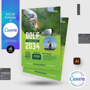 Canva Edytowalny Szablon Ulotki Turnieju Golfowego | Szablon Sportowy | Photoshop i Illustrator | Plik Cyfrowy | Canva, PSD, AI, EPS