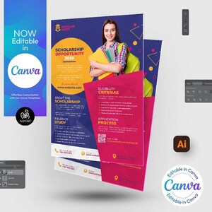Canva Editable Scholarship Program Flyer Template | Graduation Flyer | Educational | Photoshop & Illustrator | Digital File | Canva, PSD, AI