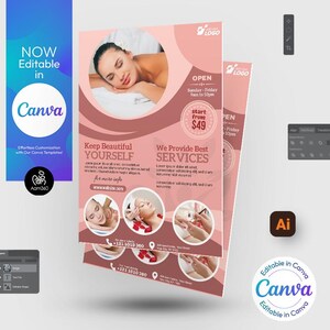 Modello di volantino per centri estetici e spa: modificabile Canva, AI, PSD, DOC (file digitale)