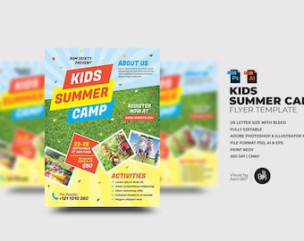Kids Summer Camp Flyer Template: Photoshop & Illustrator (Digital File)