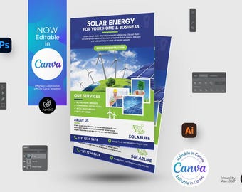 Groene energie-flyersjabloon: bewerkbaar canvas, AI, PSD (digitaal bestand)