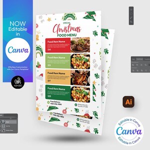 Canva Edytowalny | Szablon ulotki świątecznego menu | Szablon Wigilii | Ulotka świątecznego menu | Projekt Canva | Plik cyfrowy