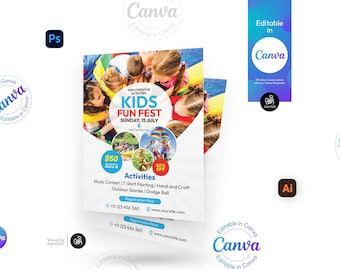 Modello di volantino per campi estivi per bambini: Canva modificabile, PSD, AI (file digitale)