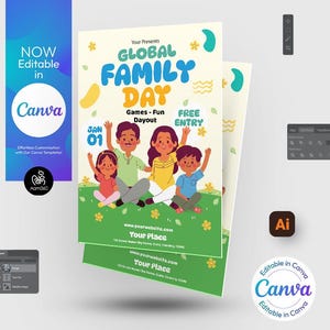 Family Fun Day Flyer Template: Editable Canva, PSD, AI (Digital File)