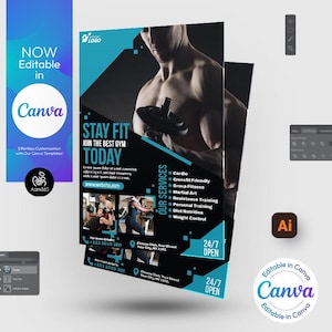 Gym Fitness Flyer Template: Bodybuilding, Boxing, Personal Trainer (PSD, AI, DOC, Canva)
