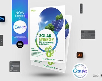 Solar Energy Flyer Template: Go Green, Editable in Canva (Digital File)