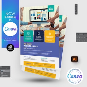 Editable Web Design Service Flyer Template: Canva, PSD, AI (Digital File)
