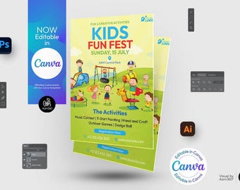 Kids Summer Camp Flyer Template: Editable Canva, AI, PSD (Digital File)