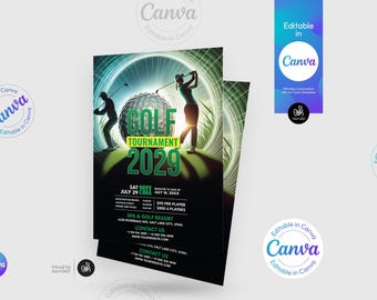 Szablon ulotki turnieju golfowego do edycji w serwisie Canva (plik cyfrowy)