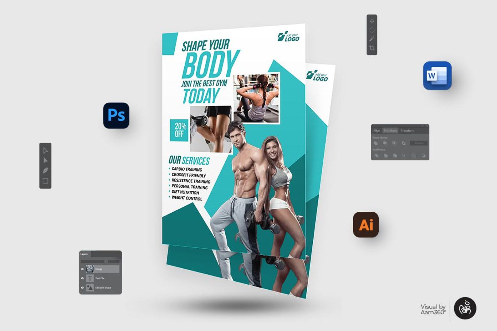 Digital File Gym Course Canva Editable Gym and Fitness Flyer Template Body Building Flyer ...